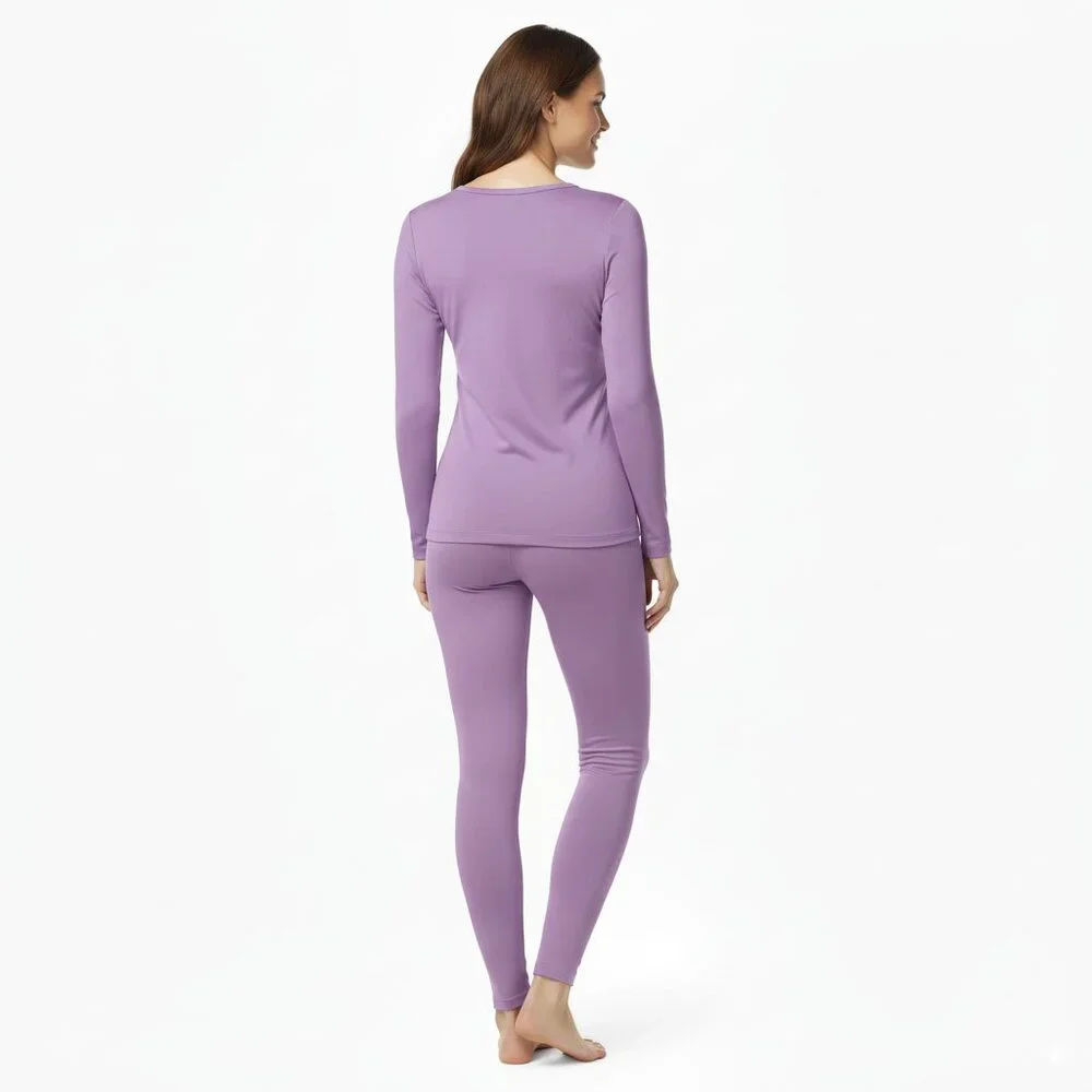 Women's Microfiber Fleece Lined Thermals 2-pc Set, Purple